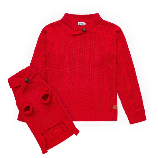 Pet Red Knit Button Collar Jumper